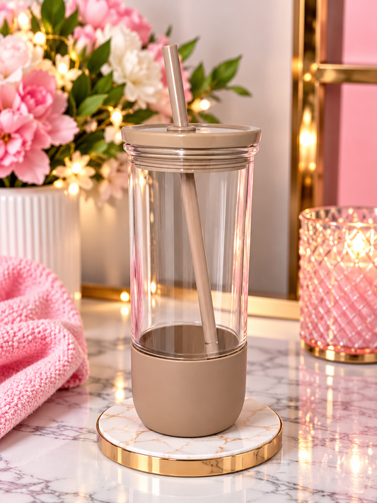 Beige tall tumbler with rubber grip