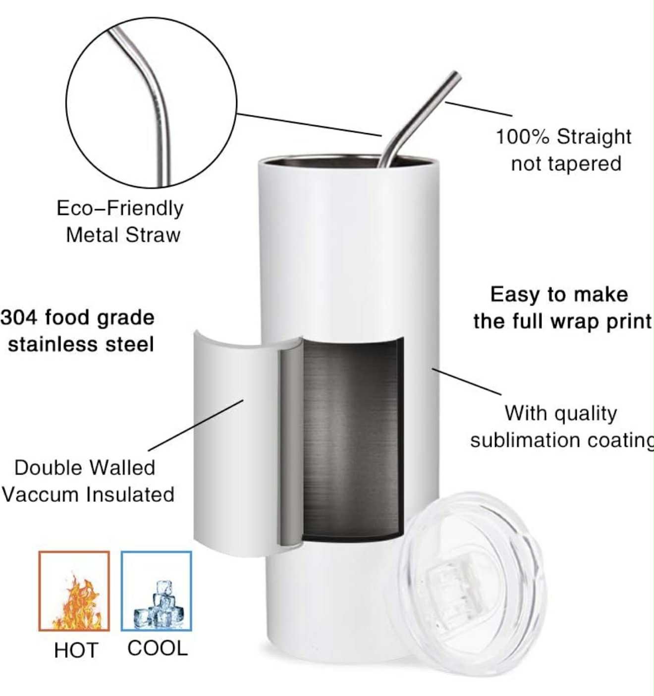 20oz Tumblers with straw and straw cleaner in box